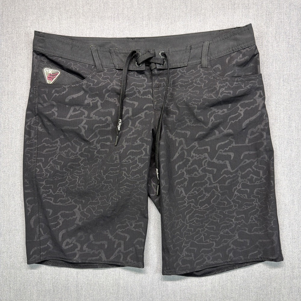 FOX Black Boardshorts Swim Trunks Size 5‎ Logo Print Polyester Surf Shorts Beach